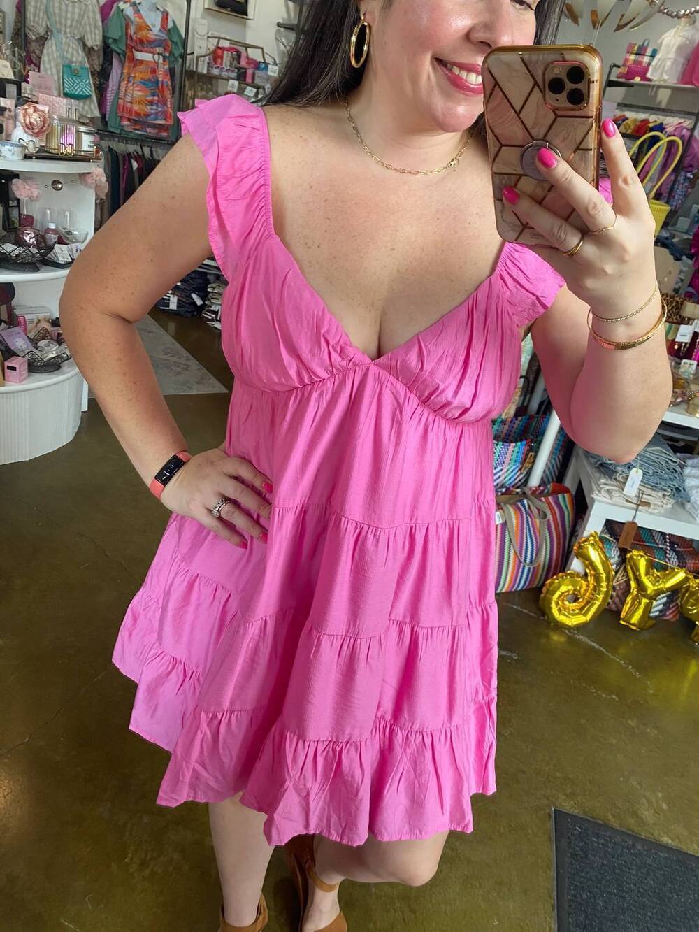 NEW BLU PEPPER v-neck tiered babydoll mini dress in pink